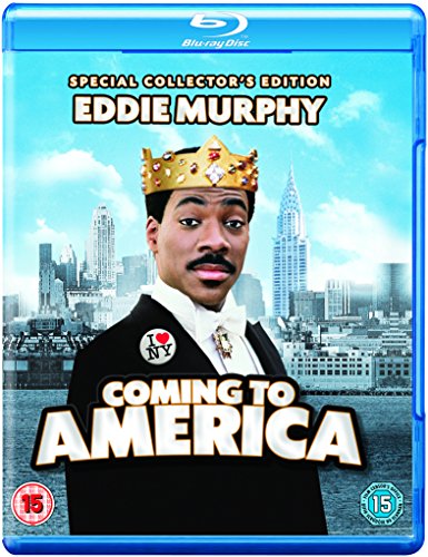 “Coming to America” Blu-ray cover featuring Eddie Murphy as a king in New York.