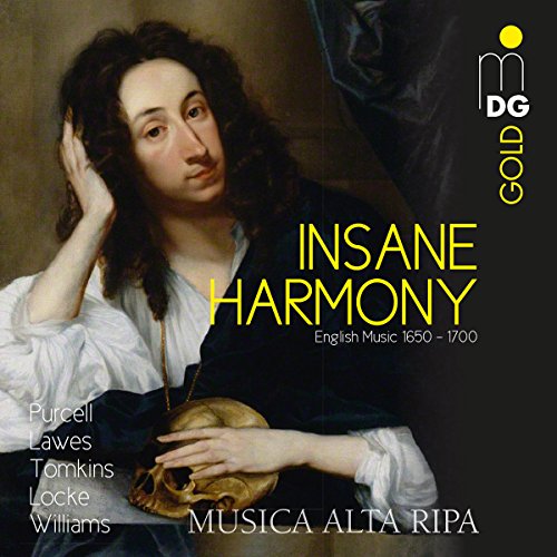 "Album cover with a man holding a skull, titled 'Insane Harmony'."