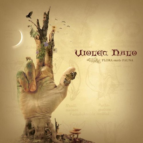 "Album cover with a hand growing plants and a butterfly on a beige background."