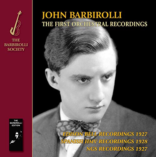 "CD cover with black and white photo of John Barbirolli and red sidebar."