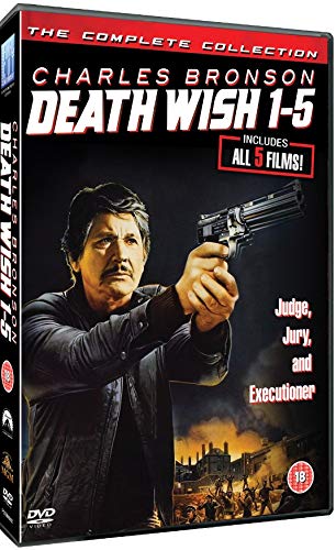 DVD case for "Death Wish" 1-5 featuring Charles Bronson with a gun.