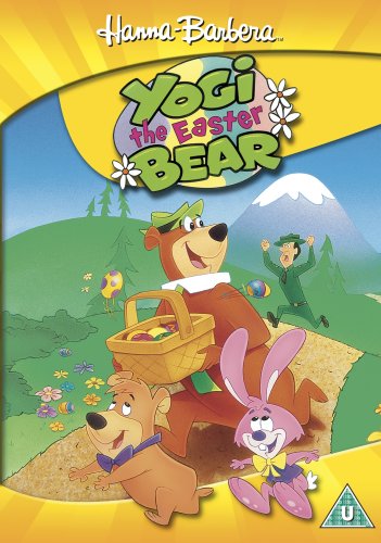 "Yogi Bear DVD cover featuring cartoon bear, Boo-Boo, and Easter bunny in a green field."