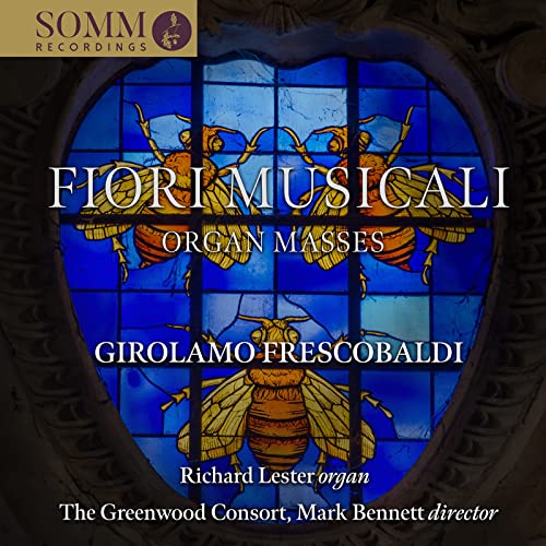 CD cover: "Fiori Musicali" by Frescobaldi, featuring bees in stained glass.