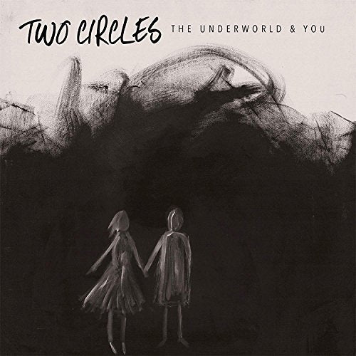 A charcoal album cover with two figures holding hands in a dark space.