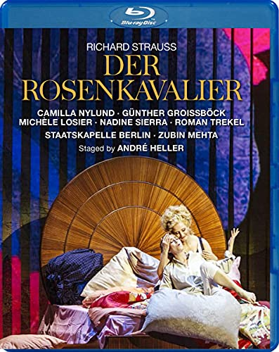 Blu-ray cover for Richard Strauss’ “Der Rosenkavalier” opera, featuring stage imagery.