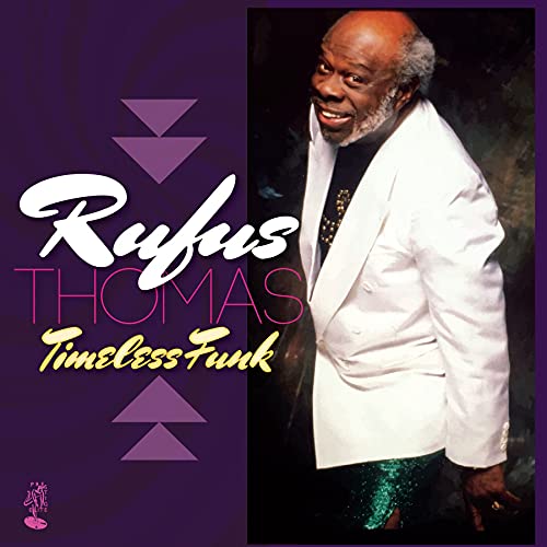 Rufus Thomas album cover, portrait of a smiling man in a white suit.