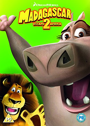 "Cartoon DVD cover featuring a lion and a hippopotamus against a green background."