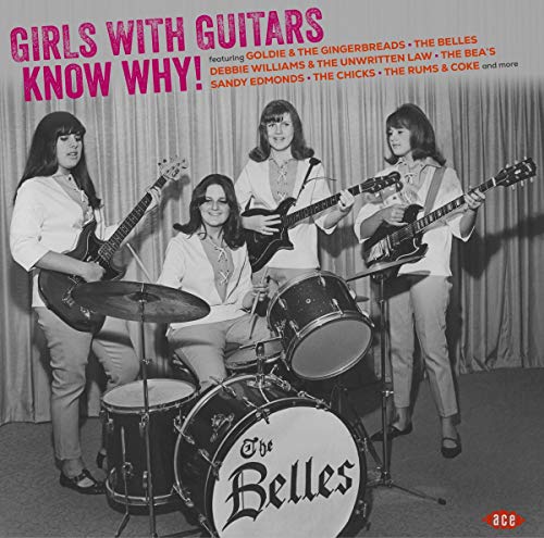 Vintage album cover featuring four women playing guitars and drums.