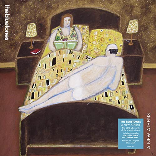 Album cover for The Bluetones’ “A New Athens” featuring figures in a bedroom.