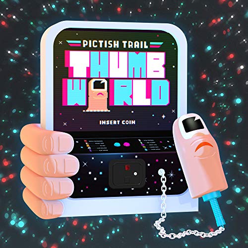Album cover for Pictish Trail’s “Thumb World” resembling a handheld arcade game.