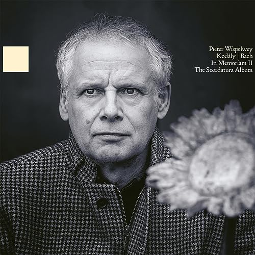 Portrait of Pieter Wispelwey with a sunflower, album cover art.