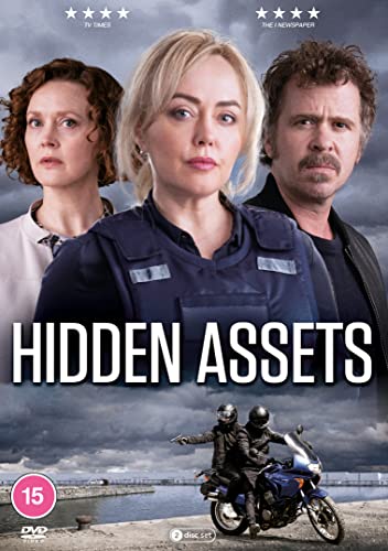 DVD cover for "Hidden Assets" featuring three actors and a motorcycle.