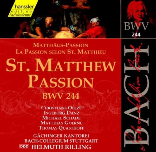 Red and black CD cover with "St. Matthew Passion" text and artist names listed.