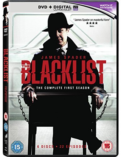 DVD case for "The Blacklist" Season 1, featuring James Spader in a black suit.