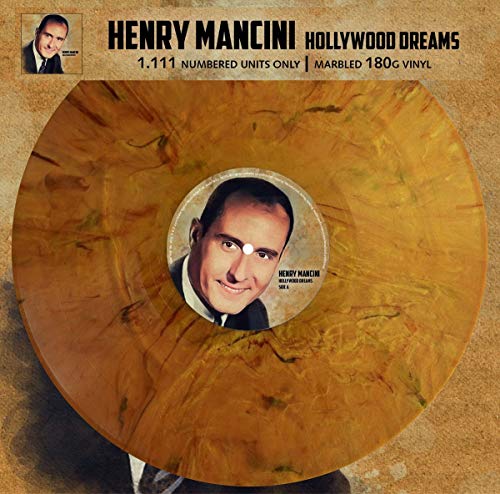 Marbled brown vinyl record featuring composer Henry Mancini’s portrait.