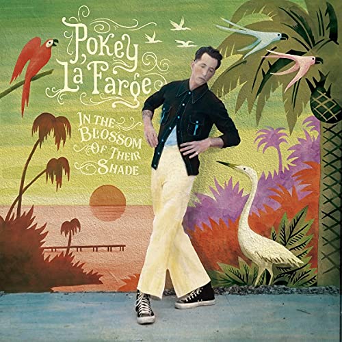 CD cover: man in light suit, birds, tropical plants, sunset.