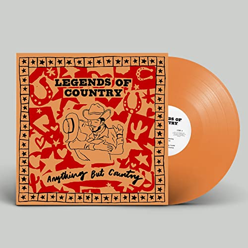 Orange vinyl record with red album cover featuring a cowboy illustration.