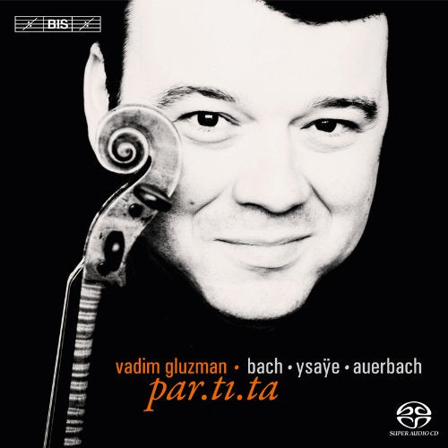 Black-and-white image of a man with a violin scroll on a black background.