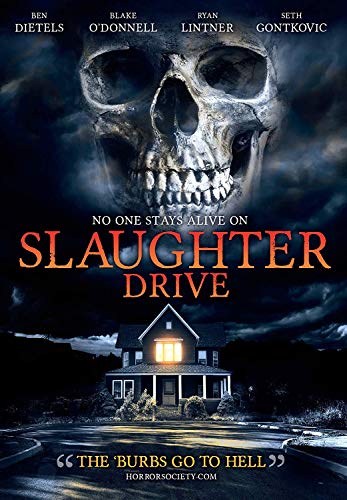 Slaughter Drive" DVD cover featuring a skull, dark house, and stormy sky.
