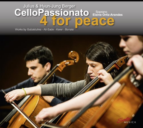Cellists playing, album cover for "Cellopassionato - 4 For Peace.