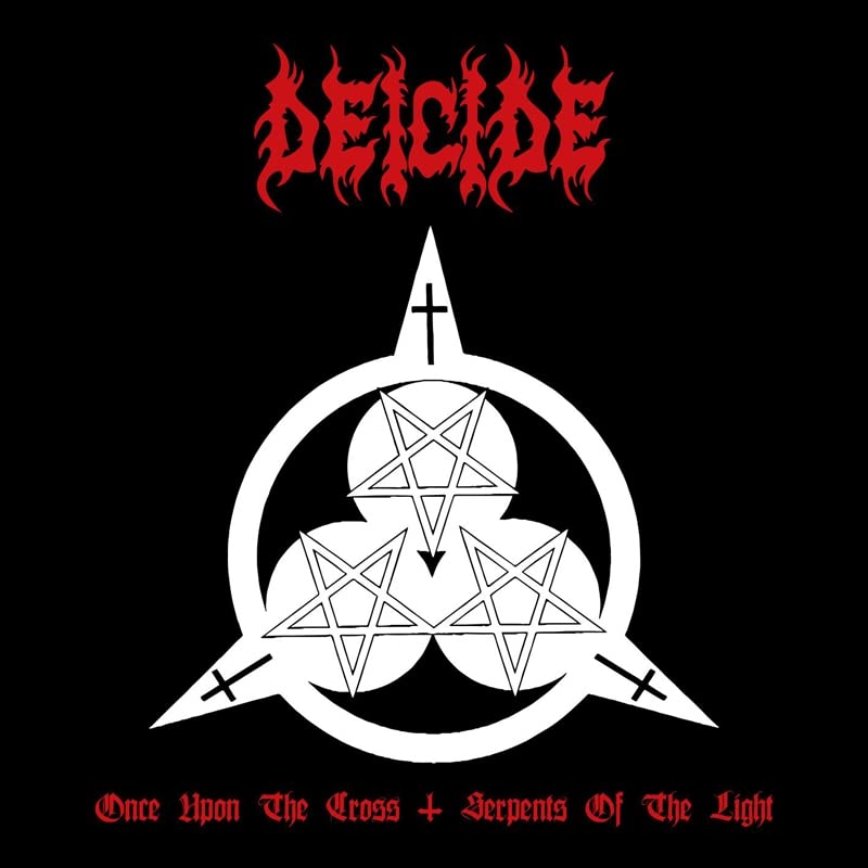 Deicide album cover: black background with white pentagram and band logo.