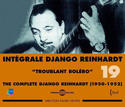 Django Reinhardt portrait with guitar, album cover for "The Complete Django Reinhardt Vol.19".