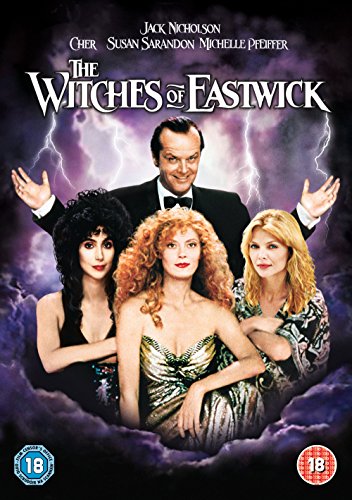 Movie poster for "The Witches of Eastwick" featuring Cher, Susan Sarandon, and Jack Nicholson.