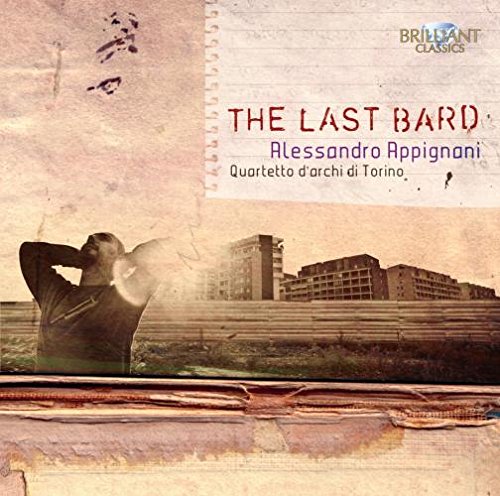 "CD cover with man standing by a body of water, cityscape in the background."