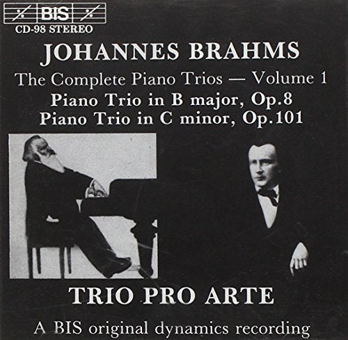 CD cover for Brahms piano trios, featuring portraits of composers.