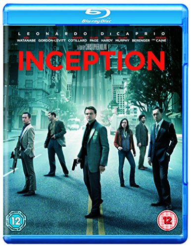 Blu-ray cover for Inception featuring the cast standing on a city street.
