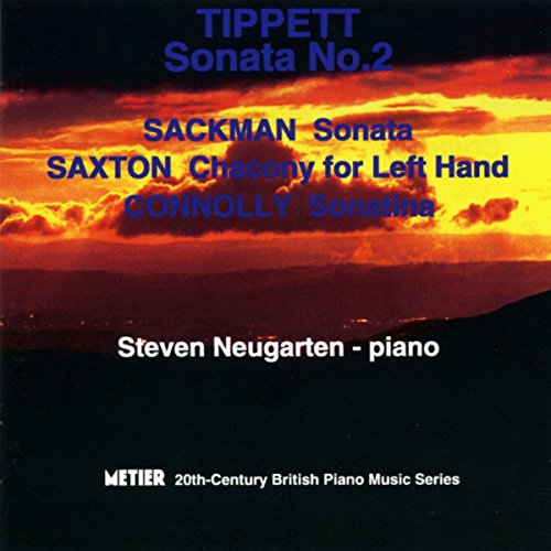CD cover for Steven Neugarten’s British piano music, fiery sunset background.