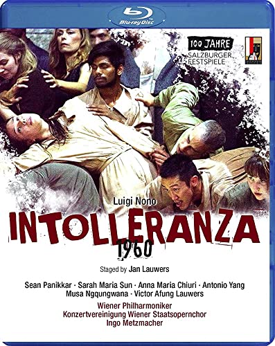 Blu-ray cover for "Intolleranza 1960" opera, featuring a dramatic group scene.