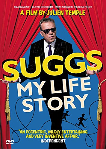 Suggs of Madness on DVD cover, standing before red curtains.