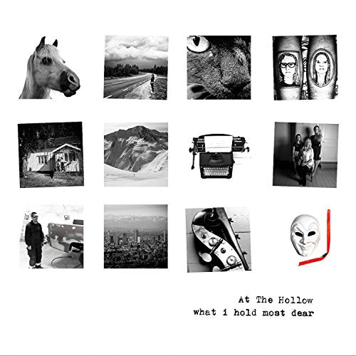 "CD cover with 12 black and white images and text on a white background."