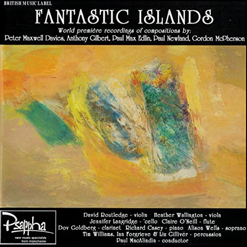 CD cover for Psappha’s “Fantastic Islands” featuring abstract yellow and blue painting.