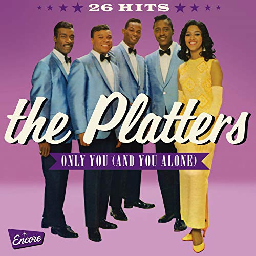 "Album cover featuring The Platters group in suits and a woman in a yellow dress."