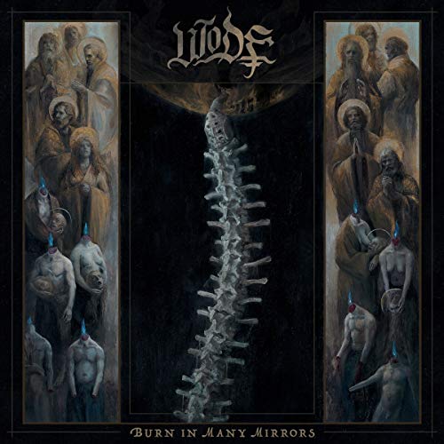 Dark album cover with ghostly figures flanking a spinal column image.