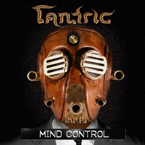 "Album cover featuring a man wearing a steampunk-inspired copper mask against a black background."