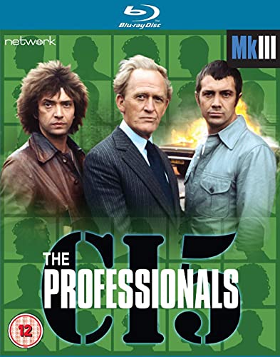 Blu-ray cover for "The Professionals" featuring three men in 1970s attire.
