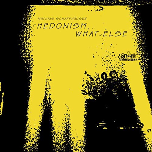 Yellow vinyl record cover with black text and abstract figures.