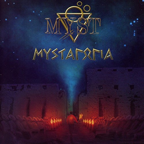 CD cover for "Myst - Mystagogia" featuring a castle and glowing figures.