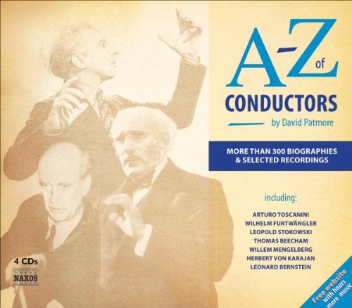 "CD cover with three conductors and 'A-Z of Conductors' title in blue text."