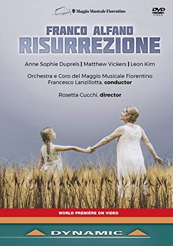 DVD cover for "Alfano:risurrezione" opera, featuring two figures in a wheat field.