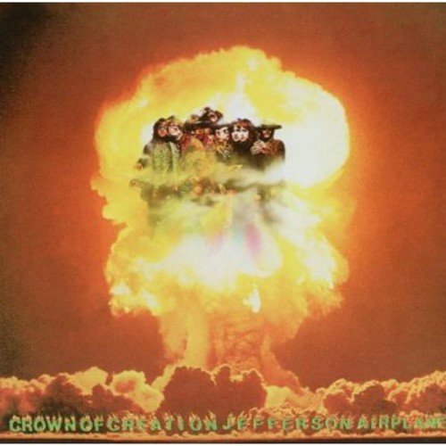 "Album cover of Jefferson Airplane's 'Crown of Creation' with band members in a mushroom cloud."