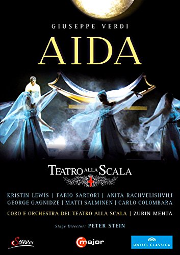 "Image of Aida DVD cover featuring three women in flowing white dresses under a full moon."