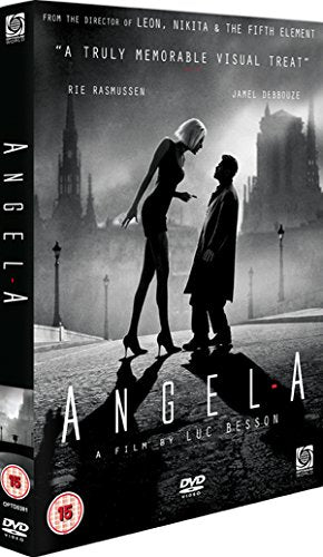 DVD cover for "Angel-a" featuring a woman pointing at a man.