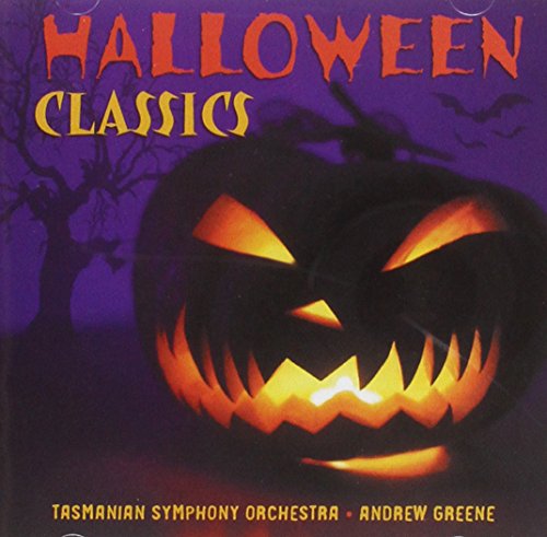 "CD cover featuring a lit jack-o'-lantern with 'Halloween Classics' text on a purple background."