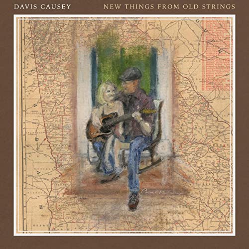 Album cover: two people with a guitar on a porch, map background.