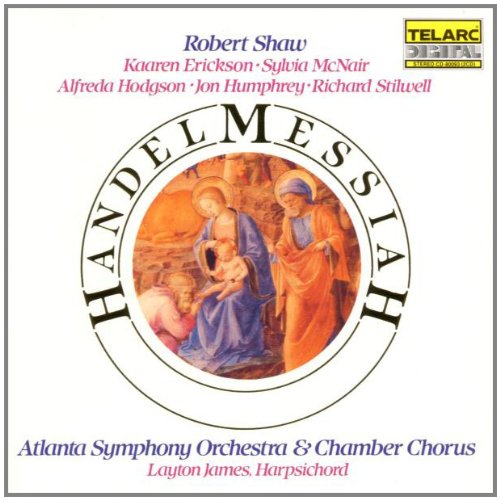 "Album cover featuring a circular image of the Nativity scene surrounded by 'Handel Messiah'."