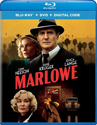 Blu-ray cover for Marlowe featuring Liam Neeson in a hat and two women.